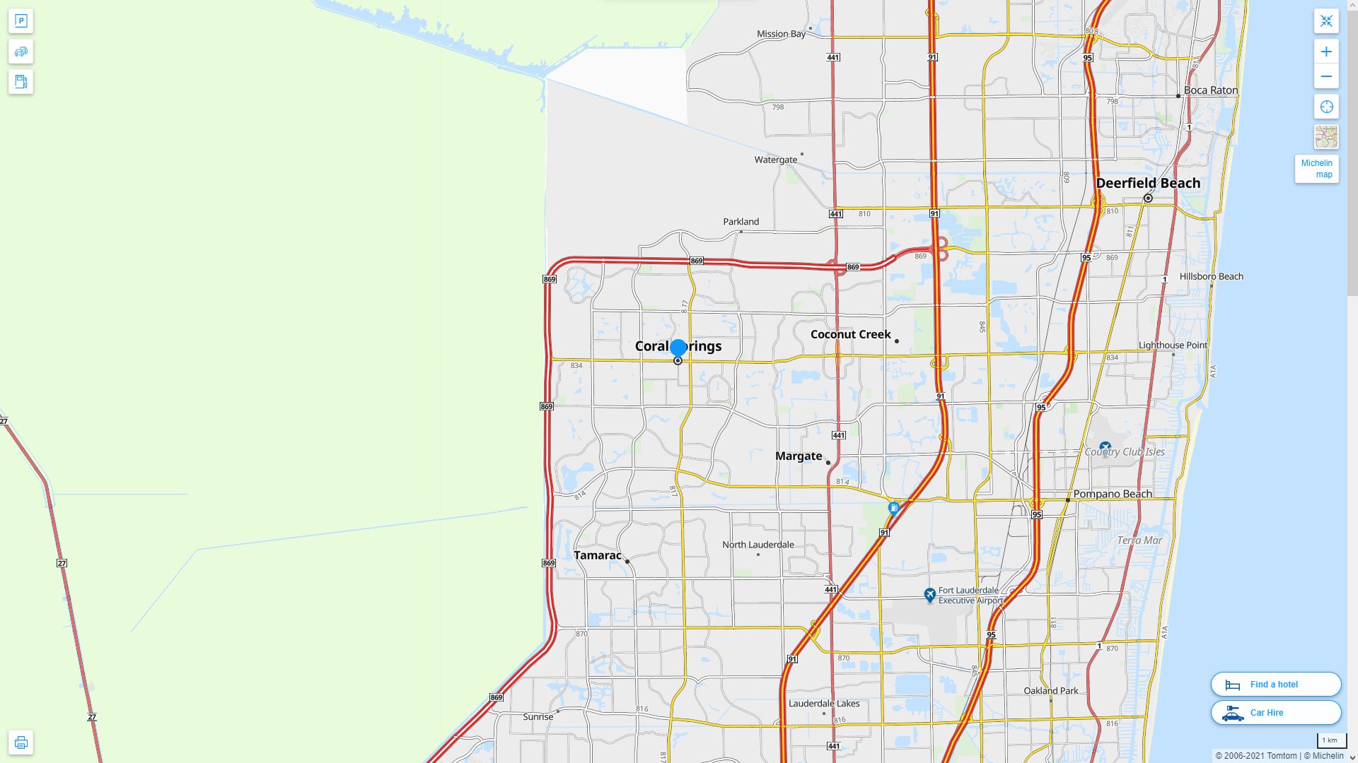 Coral Springs Florida Highway and Road Map